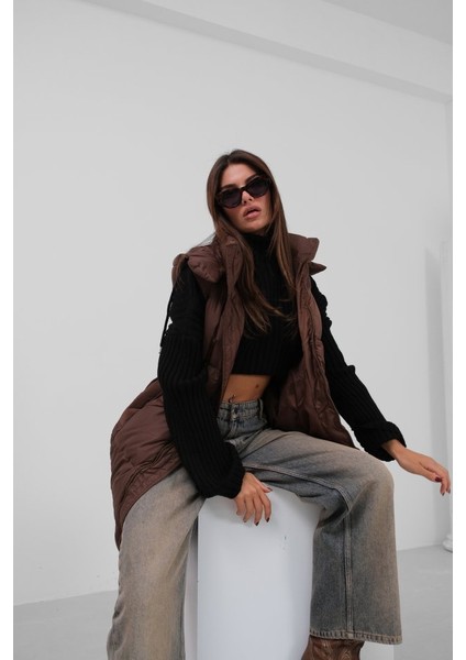 Üçaymoda Kapüşonlu Şişme Maxi Yelek