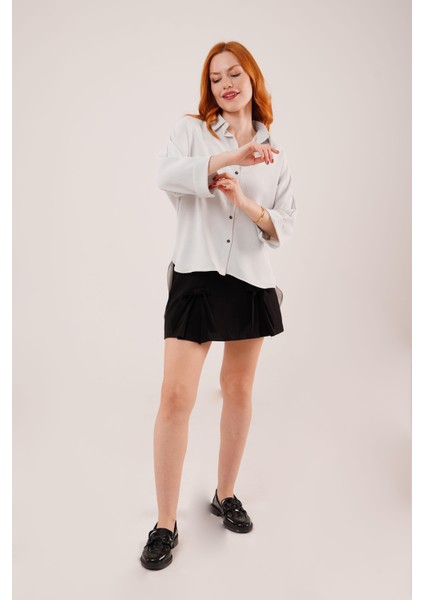 Üçaymoda Yarasa Kol Rahat Kalıp Melanj Gömlek