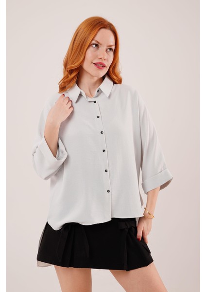 Üçaymoda Yarasa Kol Rahat Kalıp Melanj Gömlek