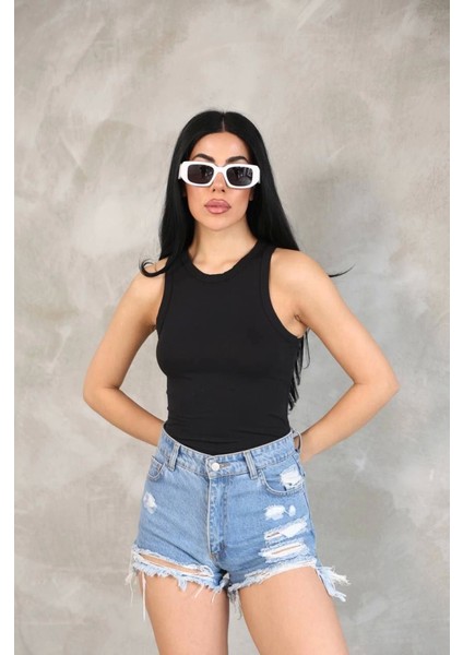 Üçaymoda Kolsuz Badi Bluz - Siyah