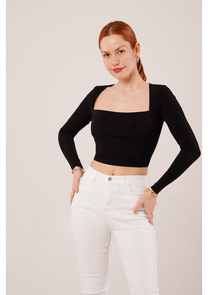 Üçaymoda Kare Yaka Basic Siyah Bluz indirimleri