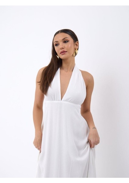 Üçaymoda 6996 Elbise-Ekru