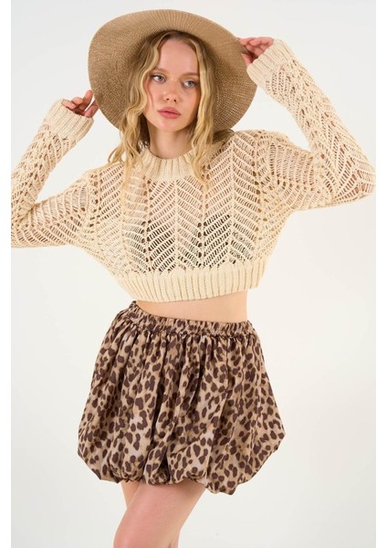 Üçaymoda Leopar Balon Etek - Leopar Açık Kahve