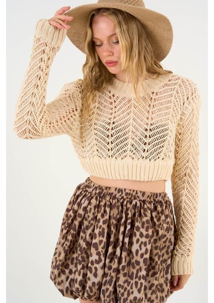 Üçaymoda Leopar Balon Etek - Leopar Açık Kahve