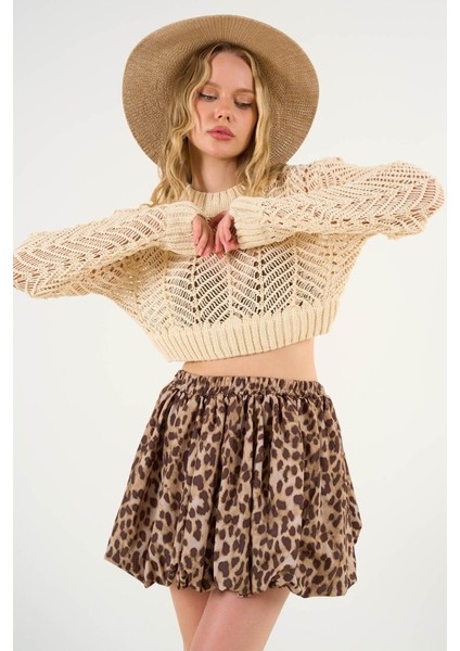 Üçaymoda Leopar Balon Etek - Leopar Açık Kahve
