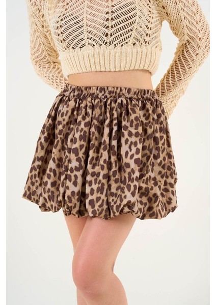 Üçaymoda Leopar Balon Etek - Leopar Açık Kahve