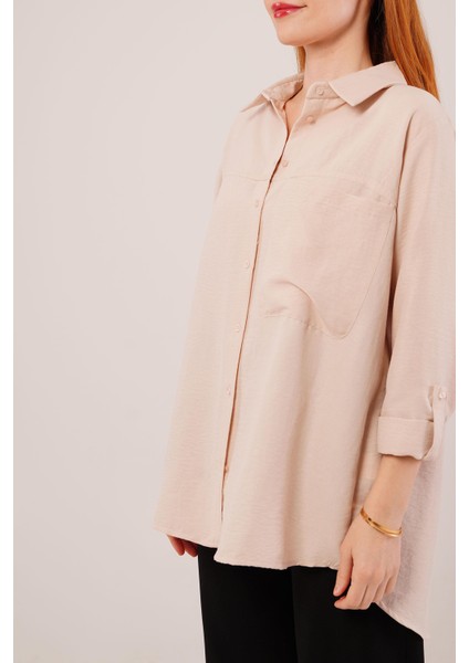 Üçaymoda Salaş Kesim Cepli Bej Gömlek fiyatları