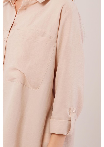 Üçaymoda Salaş Kesim Cepli Bej Gömlek fırsatları