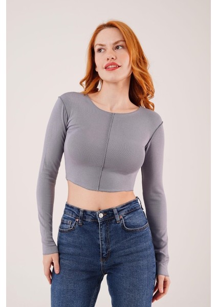 Üçaymoda Ters Dikişli Basic Antrasit Body Bluz