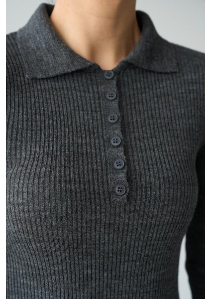 Üçaymoda Polo Yaka 6 Düğmeli Kazak - Antrasit modelleri