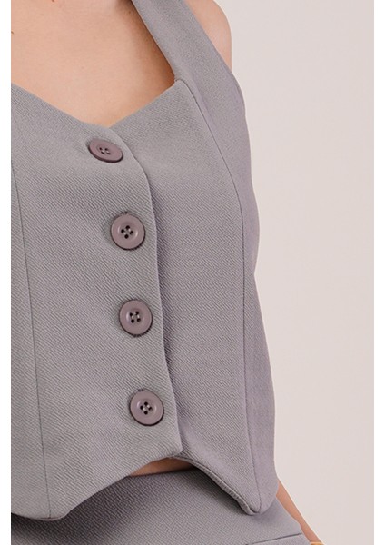 Üçaymoda Kalın Askılı Düğmeli Yelek ve Pantolon Gri Takım fiyatları