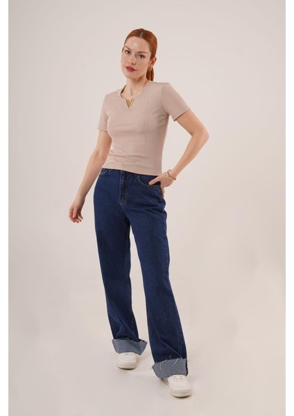 Üçaymoda Kısa Kollu Yaka Detaylı Kaşkorse Taş Bluz modelleri