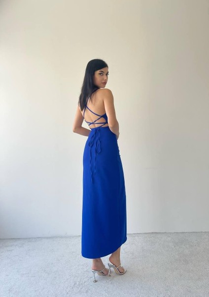 Üçaymoda Kaitlyn Sırt Dekolteli V Yaka Yırtmaçlı Elbise fırsatları