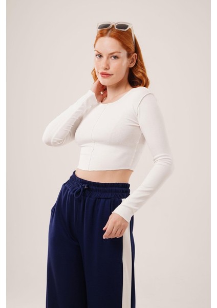 Üçaymoda Ters Dikişli Basic Beyaz Body Bluz