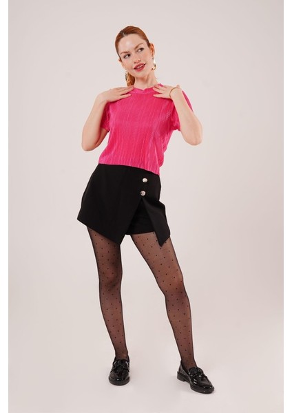 Üçaymoda Fitilli Kısa Kollu Parlak Fuşya Bluz fiyatları