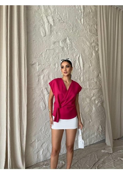 Üçaymoda Yandan Bağlama Detaylı Kolsuz Bluz - Fuşya indirimleri