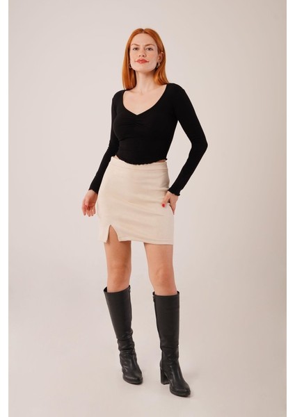 Üçaymoda Geniş Yaka Siyah Basic Body Bluz fırsatları