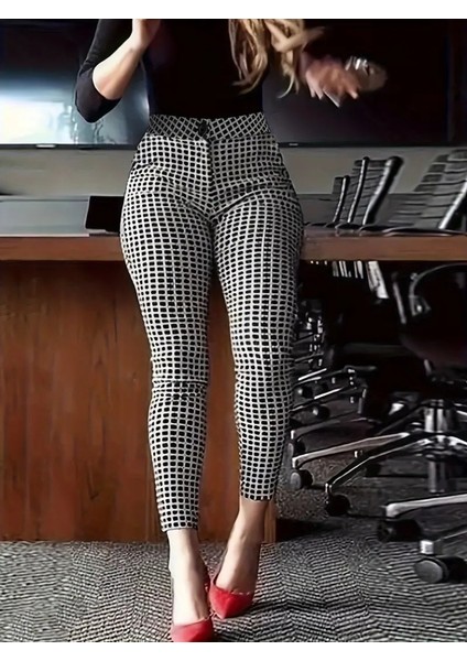 Üçaymoda Kadın Yüksek Bel Desenli Dalgıç Pantolon