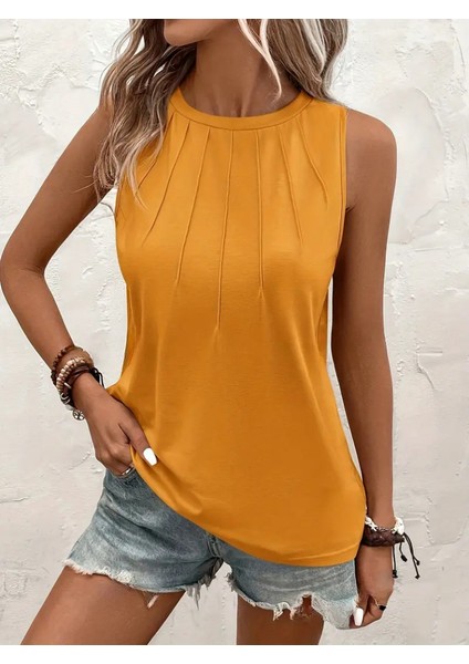 Üçaymoda Kadın Kolsuz Bisiklet Yaka Önden Şerit Detaylı Viskon Bluz fırsatları