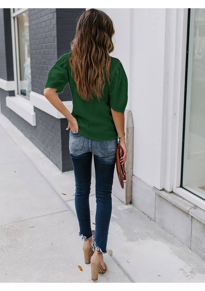 Üçaymoda Kadın Kısa Kollu Pileli Balın Kol Bürümcük Bluz fiyatları