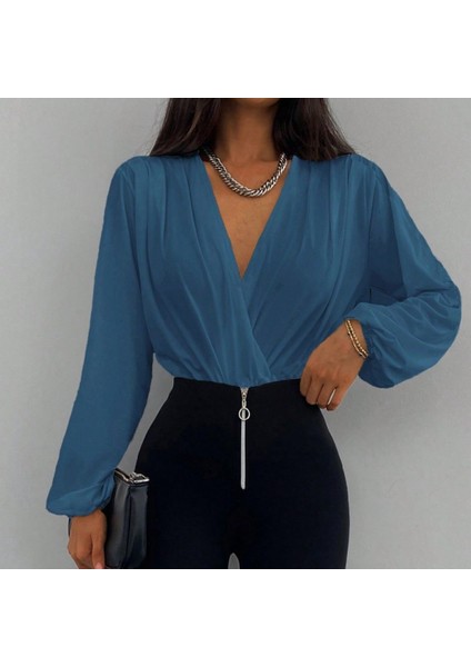 Üçaymoda Kadın Uzun Kollu Kruvaze Yaka Sandy Bluz fiyatları