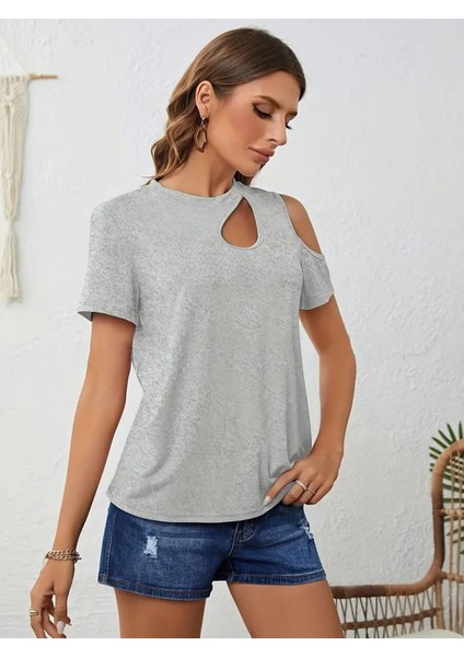 Üçaymoda Kadın Kısa Kollu Tek Omuzu Açık Damla Detaylı Viskon Bluz fırsatları