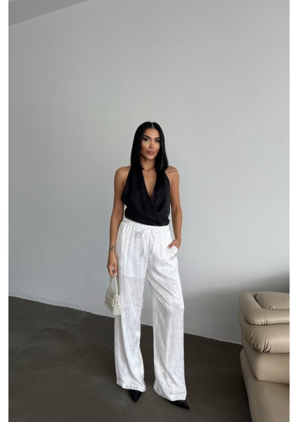 Üçaymoda Jakar Saten Pantolon - Beyaz fırsatları