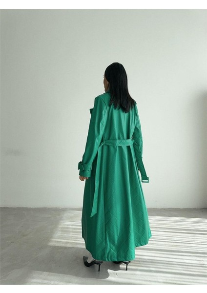 Üçaymoda Kapitone Deri Trench - Yeşil modelleri