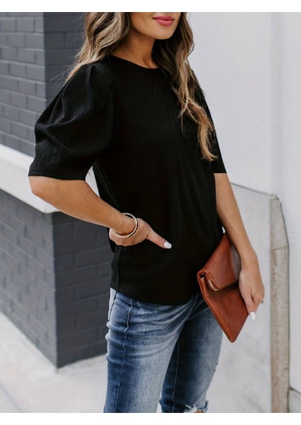 Üçaymoda Kadın Kısa Kollu Pileli Balın Kol Bürümcük Bluz fiyatları