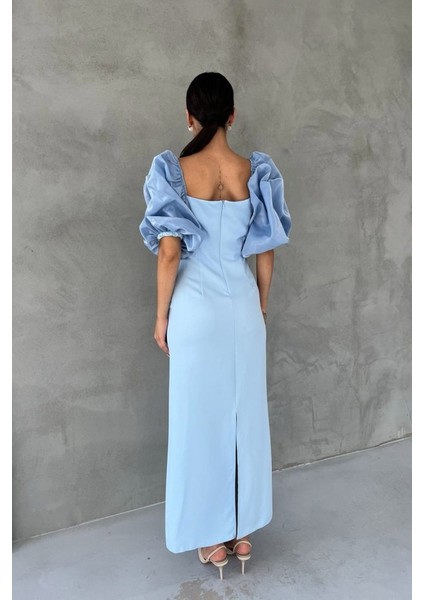 Üçaymoda Bebe Mavi Işlemeli Kolu Garnili Elbise fiyatları