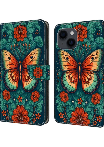 iPhone 13 Pro Kılıf Standı Pu Deri Desen Baskı Telefon Kılıfı- (Yurt Dışından)