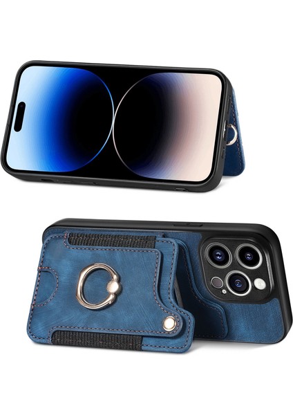 iPhone 15 Pro Max Için Kılıf Rfıd Engelleme Kart Yuvaları Deri+Tpu Halka Çubuğu Kapak-Mavi (Yurt Dışından) fiyatları