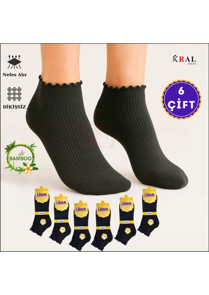 Kadın Bambu Çorap (6 Çift) Fırfırlı Patik Kadın Çorap
