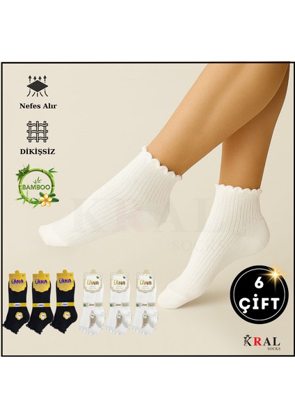 Kadın Bambu Çorap (6 Çift) Fırfırlı Patik Kadın Çorap