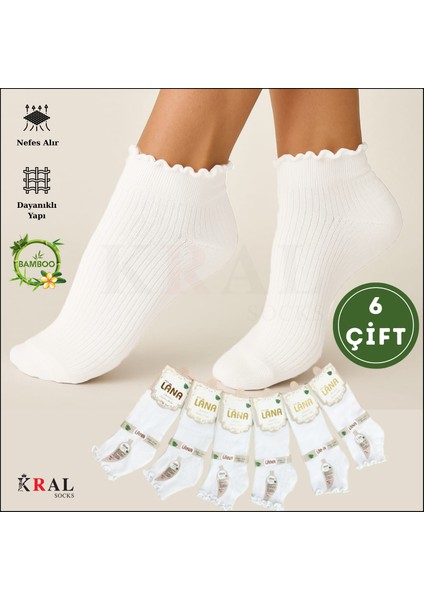 Kadın Bambu Çorap (6 Çift) Fırfırlı Patik Kadın Çorap