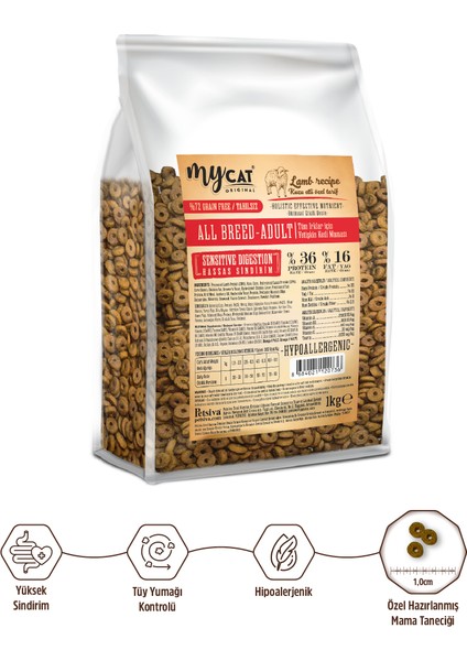 Az Tahıllı Kuzu Etli Yetişkin Kedi Maması 1kg