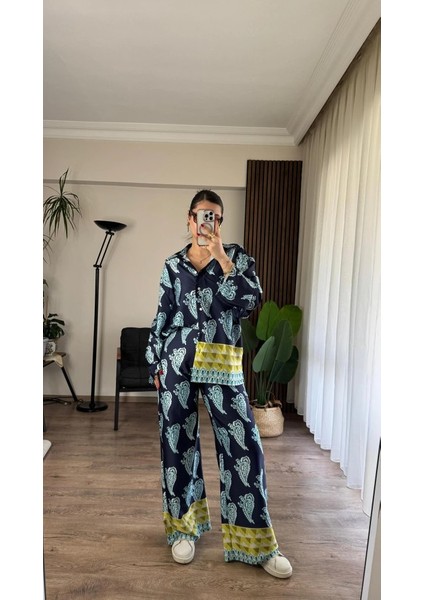 Üçaymoda Desenli Saten Bol Takım - Indigo modelleri