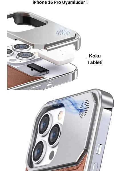 iPhone 16 Pro Parfümlü Koku Hazneli Magsafe Uyumlu Deri Kılıf modelleri