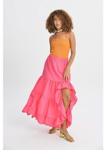 Üçaymoda Audrey Fıfrlı Yırtmaç Detay Etek 4037