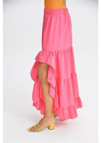 Üçaymoda Audrey Fıfrlı Yırtmaç Detay Etek 4037