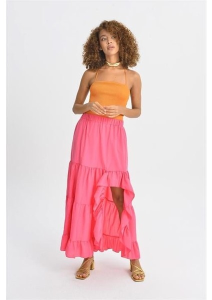 Üçaymoda Audrey Fıfrlı Yırtmaç Detay Etek 4037