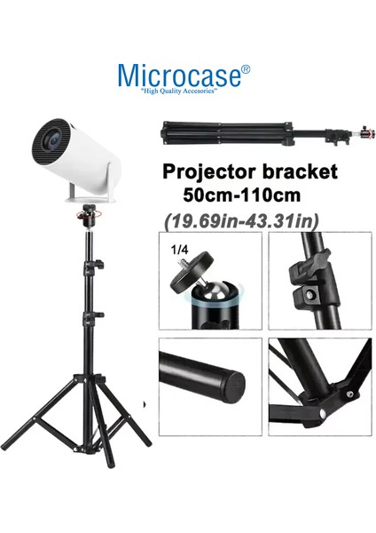 Taşınabilir Projeksiyon Cihazı Vb 1/4 Vida Girişli 2.1 mt Eğim ve Açı Ayarlamalı Tripod - AL5173