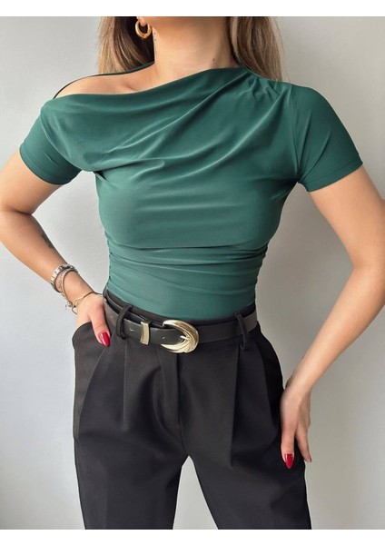 Üçaymoda Kadın Sandy Kumaş Düşük Omuz Bluz