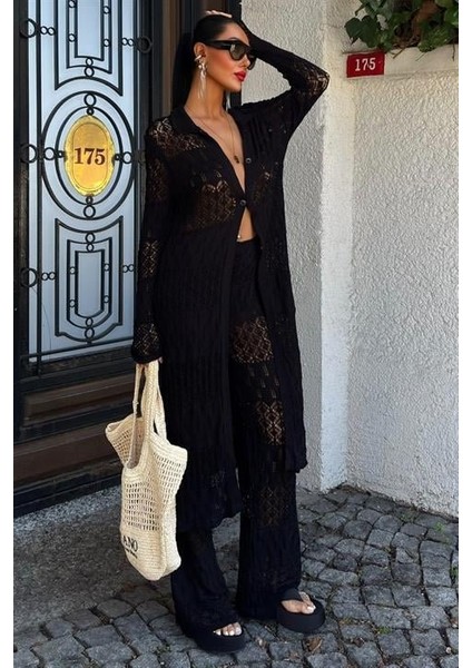Üçaymoda Bridget Ajurlu Uzun Hırka Takım 9881