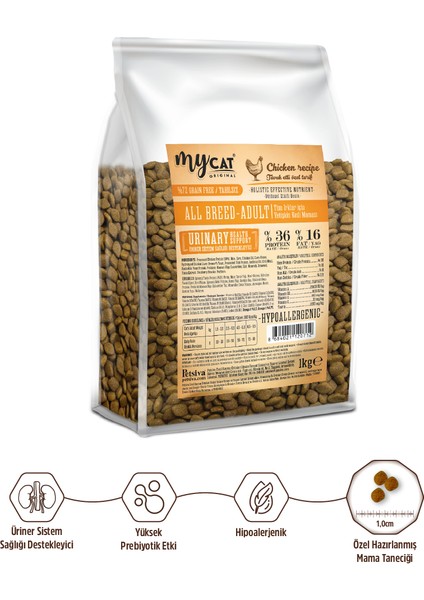 Az Tahıllı Urinary Tavuk Etli Yetişkin Kedi Maması 1kg