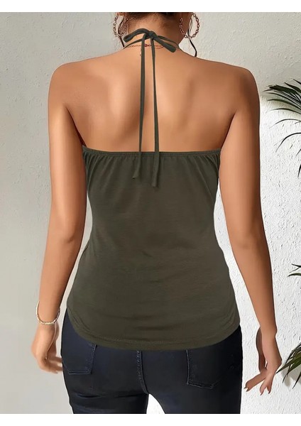 Üçaymoda Kadın Askılı Kuş Gözü ve Dekolte Detay Boyundan Bağlamalı Viskon Bluz fiyatları