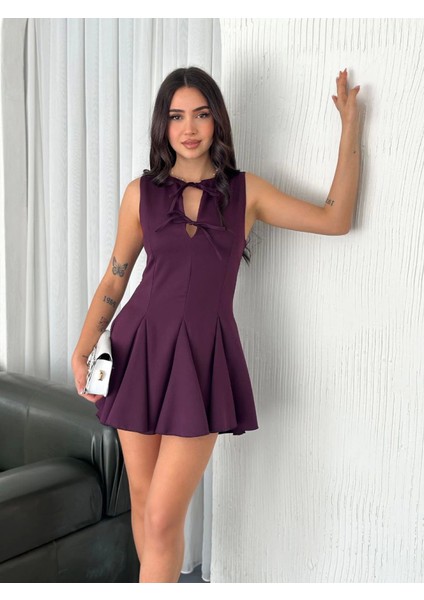Üçaymoda Göğüs Bağlamalı Kolsuz Mini Boy Elbise - Gül Kurusu