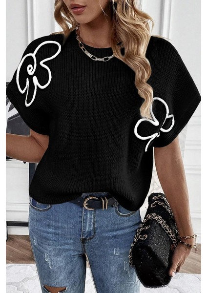 Üçaymoda Kadın Çiçek Detaylı Triko Bluz fırsatları