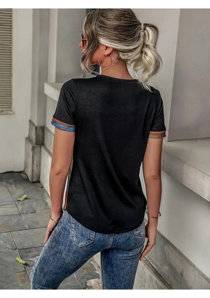 Üçaymoda Kadın Kısa Kollu V Yakalı Düğmeli Çok Renkli Süprem Bluz modelleri