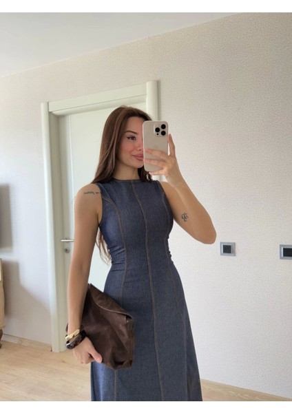 Üçaymoda Jeans Kot Uzun Elbise - Lacivert